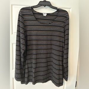 Chico's Black and Gold Striped Long Sleeve Top Size 3